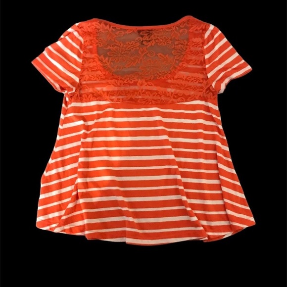 Rue 21 Orange White Stripped Short Sleeve Shirt Woman Size Small - Picture 3 of 5